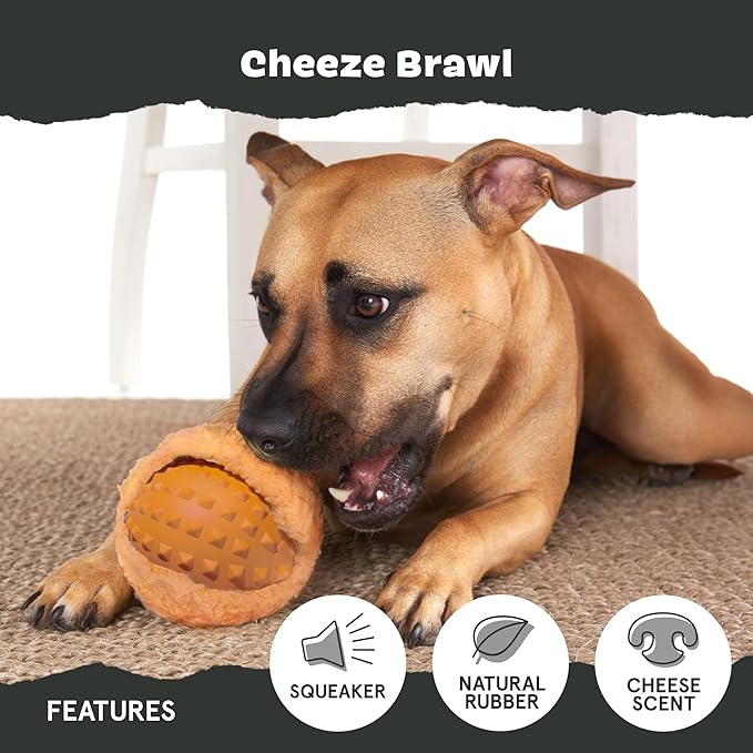 Barkbox Cheeze Brawl Super Chewer Plush Toy with Hard Core Center, Large
