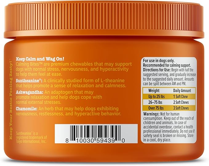 Zesty Paws Calming Chews for Dogs - for Everyday Stress, Relaxation, Composure, and Separation Peanut Butter 50 Count