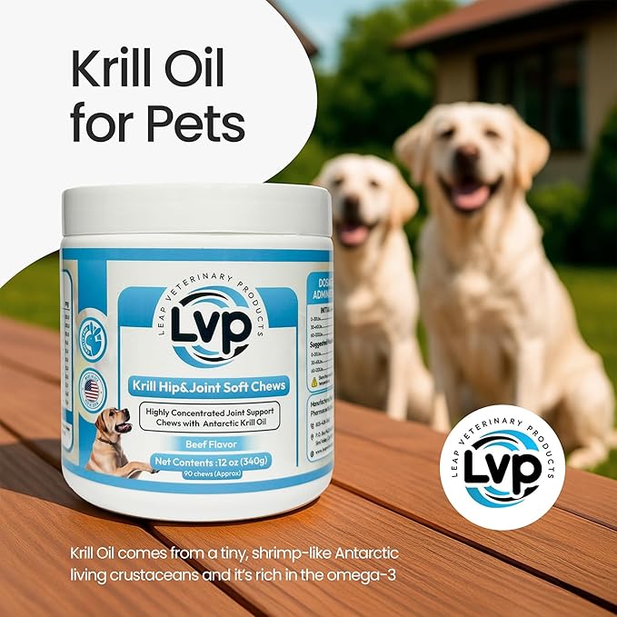 Dogs Suplements Hip & Joint - Krill Oil and Glucosamine Soft Chews, Joint Supplement for Dogs with Krill Oil,Glucosamine, Chondroitin, MSM, Turmeric, Anti Inflammatory, Mobility (Beef 90ct)