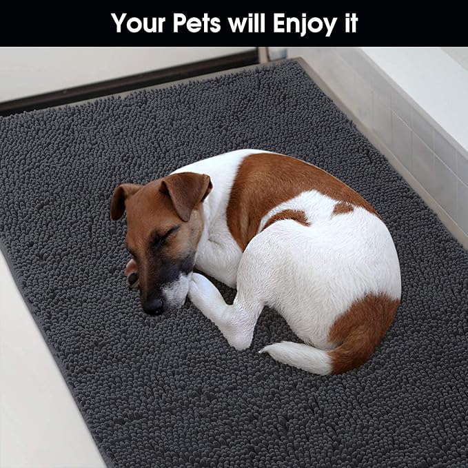HOMEIDEAS Doormat Indoor Entrance, 60"x36", Highly Absorbent Chenille Large Muddy Dog Washable Non Slip Front Welcome Door Mat for Entryway, Dark Grey