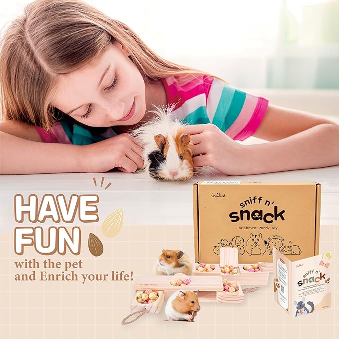 SoulThink® Interactive Guinea Pig Toys - Wooden Rat Toys for Pet Rats, Enrichment & Foraging Activity for Hamster Sniff n' Snack Puzzle for All Small Rodents (2 Sets)