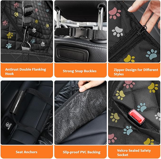 URPOWER 6-in-1 Dog Car Seat Cover for Back Seat, Waterproof Dog Car Hammock with Mesh Window, Non-Slip Pet Backseat Protector for Cars, Trucks and SUVs