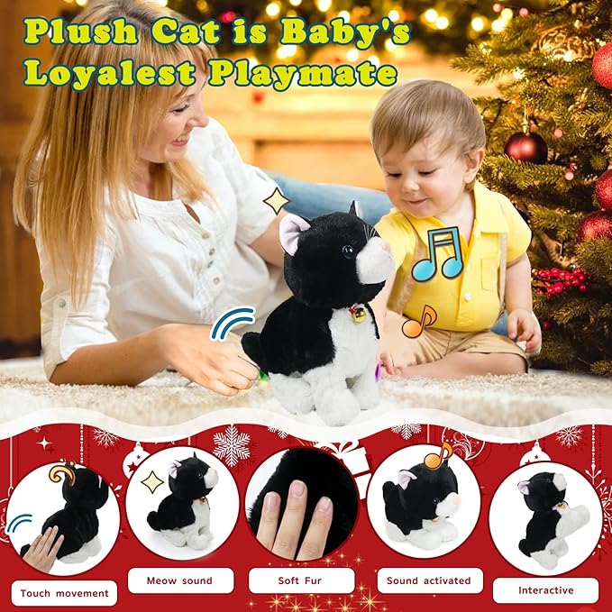 Interactive LED Robotic Cat, Barking Meow Kitten, Electronic Pet, Animated Toy for Girls & Kids