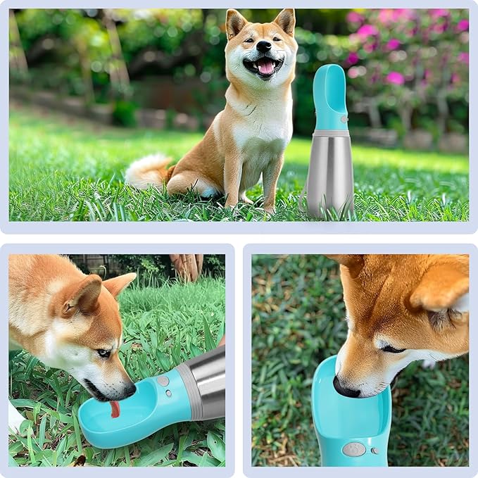 Portable Dog Water Bottle, 24 OZ, Stainless Steel Leak Proof Puppy Water Dispenser with Drinking Feeder for Pets Travel, Walking, Hiking and Outdoor Activities