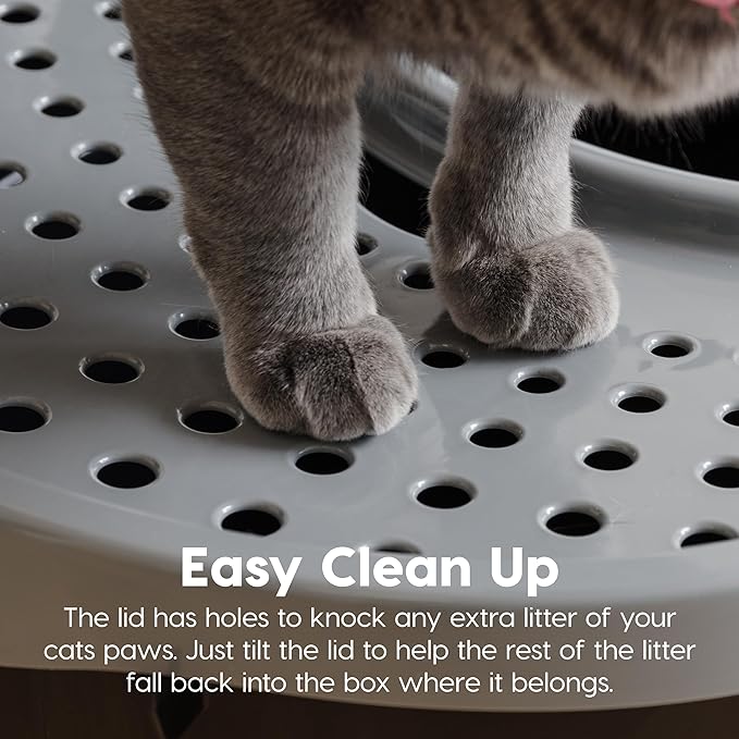 IRIS USA Top Entry Cat Litter Box, Large Enclosed with Litter Catching Lid and Scoop, Dog Proof, Cat Litter Box, Black/Gray