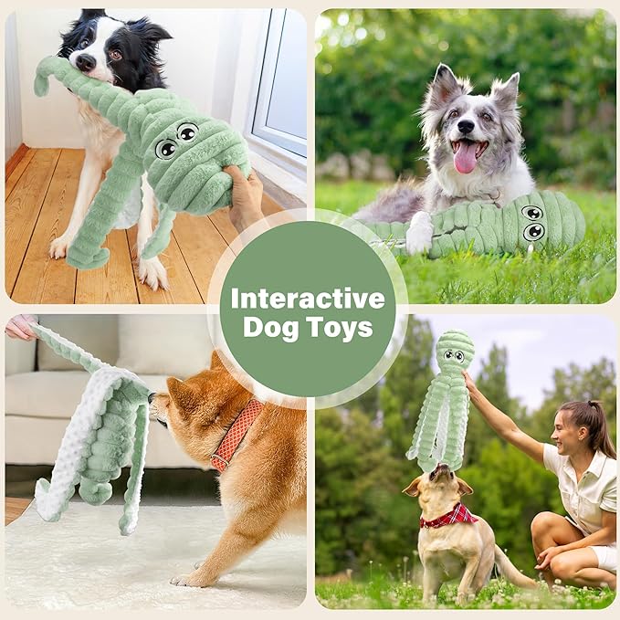 Prime Pets Dog Toys for Large Dogs, 27” Extra Large Plush Octopus Dog Toy, Crinkle Squeaky Dog Toy for Small Medium Large Breeds, Interactive Stuffed Chew Toys to Keep Them Busy, Green
