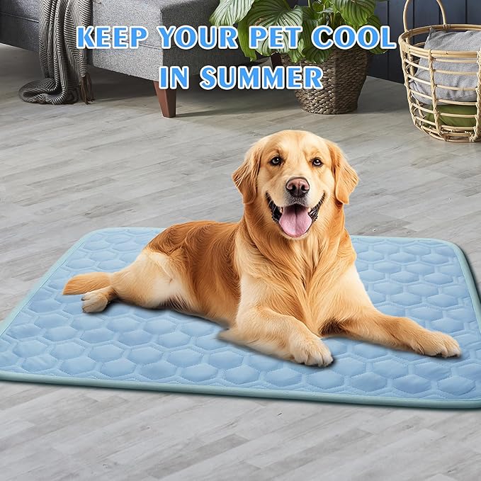 Upgrade Dog Cooling Mat, Pet Dog Self Cool Pad, Ice Silk Washable Cooled Mat for Dogs Cats Kennels Crates Beds