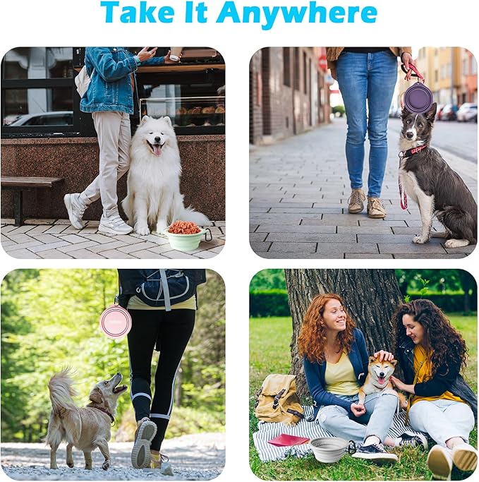 PetBonus 2-Pack Large Silicone Collapsible Dog Bowls, 34oz/1000ml BPA Free Portable Foldable Travel Bowl for Pet Cat, Food Water Feeding Dish for Camping with 2 Carabiners (Green, Orange)