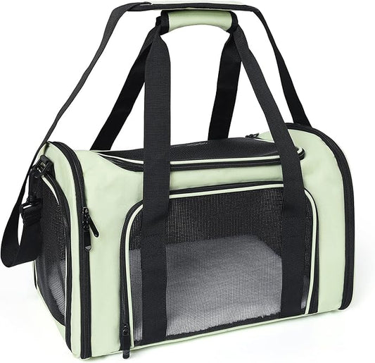 Mile High Life | Outdoor Travel Pet Carrier | Kitty Puppy Cat Carriers | Collapsible Dog Carrier for Small Medium Dogs | Cat Crates w Breathable Mesh with Soft-Sided (Green, Medium)