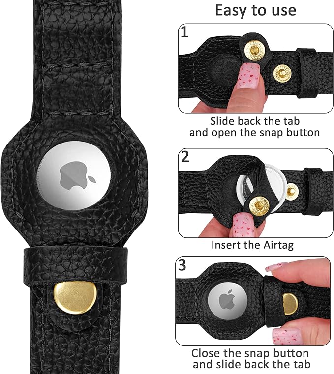 Leather Airtag Dog Collar - Soft Tracking Dog Collar with Apple AirTag Holder and Metal Buckle - Safety GPS Pet Collars for Small Medium Large Dogs Puppy Pink Red (Black, L, 17"-21" Neck Fit)