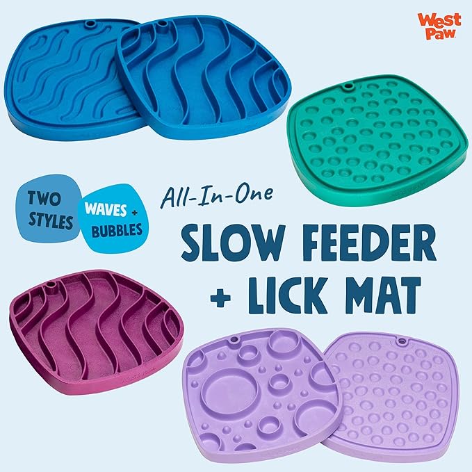West Paw Seaflex Waves Feast Mat – All-in-One, Slow Feeder, Lick Mat – Encourages Foraging & Food Exploration - Engages Picky Eaters & Slow Feeding - Versatile – Easy to Clean, Non-Toxic - Lavender