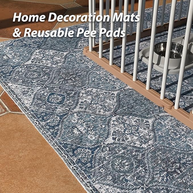 nunubaby 4PACK Washable Pee Pads for Dogs, Stylish, Non-Slip and Leak-Proof Pee Pads. Reusable Potty Pads for Dogs for Crates and Floors.(Blue/Multi, 24" x36" )