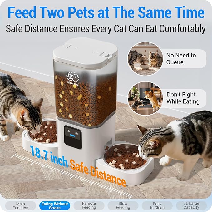 Automatic Cat Feeders 2 Cat with Slow Feed: Dual Automatic Dog Feeder with 5G WiFi, cat Food Dispenser with Alexa for Multiple Pets, Detachable for Easy Clean - 29 Cup(7L Large Capacity)