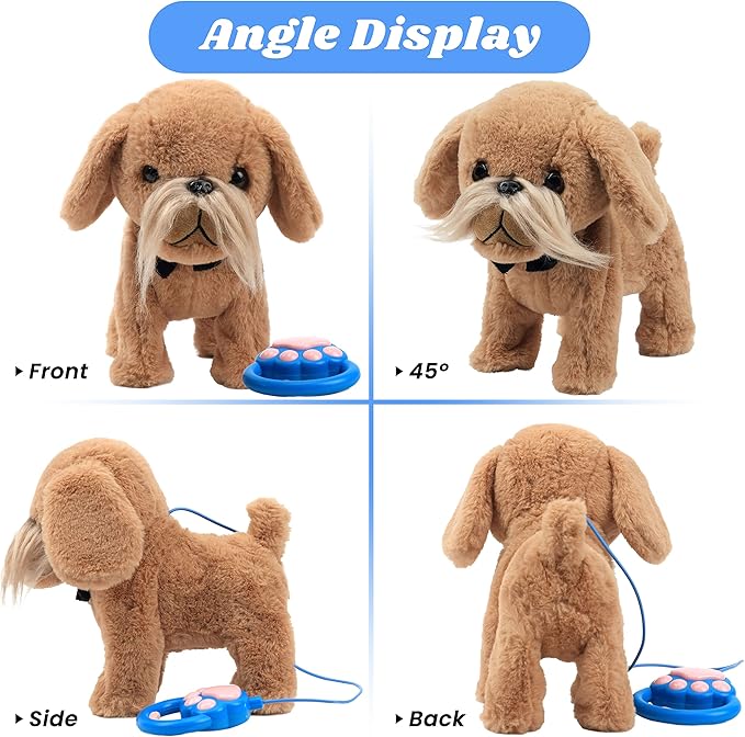 Hopearl Walking Dog Interactive Electronic Pet Toy Remote Control Leash Animated Puppy Nodding Barking Wagging Tail Gifts for Toddlers Birthday, Brown, 9''
