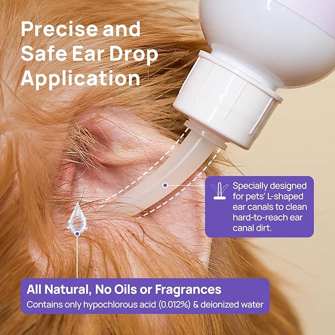 HICC PET Ear Cleaner for Dogs & Cats Vet-Recommended Dog Ear Infection Treatment Drops to Soothe Itchy & Inflamed - Daily Care Dog Ear Cleaner for Gently Removes Debris, Wax Buildup, Odor - 4 Fl oz