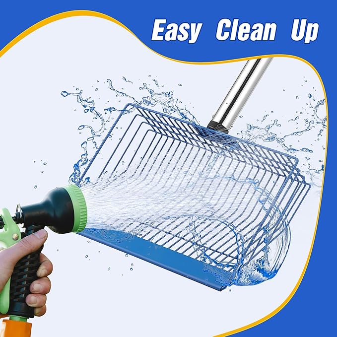 Large Chicken Poop Scooper, Heavy Duty Chicken Coop Scoop for Sand, 35" to 64" Adjustable Stainless Steel Handle, Multifunctional Sifting Shovel for Chicken Coop/Goat Stall/Stable Cleaning