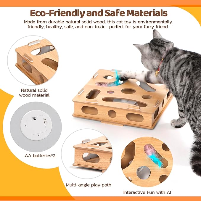 Cat Puzzle Toy - Interactive Cat Toys, Kitten Ball Toy with Soft Felt Maze Game Puzzle Box for Cats