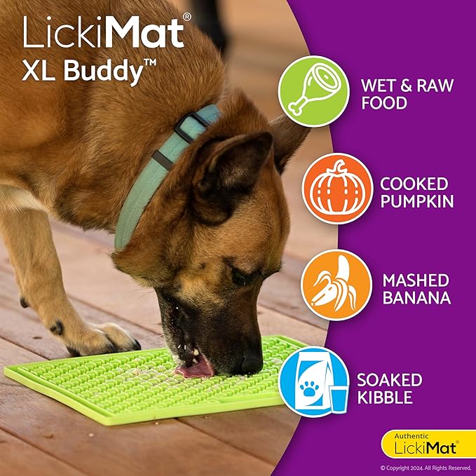 LickiMat X Large Breed Buddy Dog Lick Mat, Dog Calmer, Slow Feeder, Anxiety Reliever Alternative to Puzzle Toys, Slow Feeding Bowls. Use Peanut Butter, Wet, Raw, Mixed Food, Healthy Treats - Orange