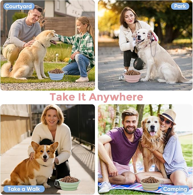 Collapsible Dog Bowls,2-Pack Food-Grade Silicone, Portable Travel Pet Bowl, 12 OZ Essential Pack for Travel & Walking(Pink+Blue)