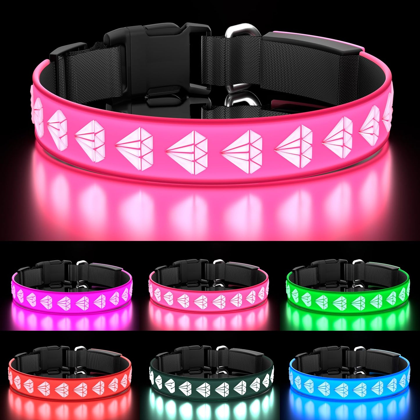 Light Dog Collar Rechargeable LED Dog Collars 15 Lighting Colors High Visible Light Up Dog Collars Adjustable Waterproof Bright Glowing Pet Collar for Night Walk, Pink