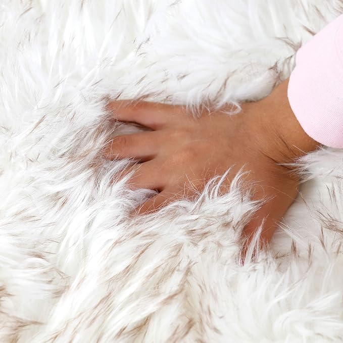 IHAPPYDOG Luxury Faux Fur Orthopedic Dog Bed, Memory Foam Dog Bed for Small, Medium, Large and XL Pets, Fluffy Pet Bed with Waterproof and Washable Cover (White w/Brown Tips, 60"x35")