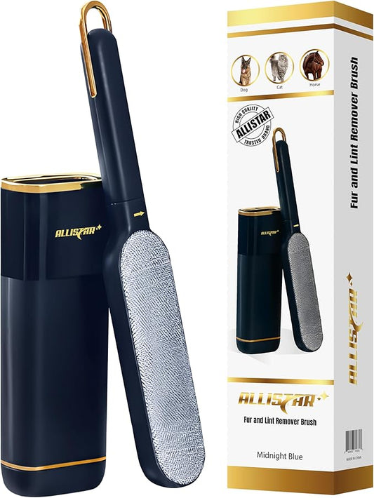 Lint Brush, Lint Remover, and Pet Hair Remover for Laundry, Clothes, Couches, Car Seats, Furniture and Fabric. Reusable Dog and Cat Fur Wizard Hair Removal Brush. ALLISTAR (Midnight Blue)