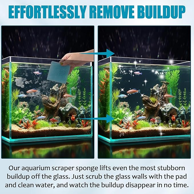 (6-Pack, Blue) 3.25x3.25x1 Aquarium Cleaner for Glass Walls Fish Tanks, Aquarium Glass Cleaning Tool Won't Scratch Glasses, Aquariums Sponge for Turtle Fish Tank