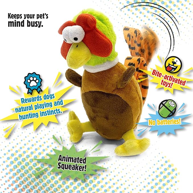 goDog Action Plush Pheasant Animated Squeaky Dog Toy, Chew Guard Technology - Brown, One Size