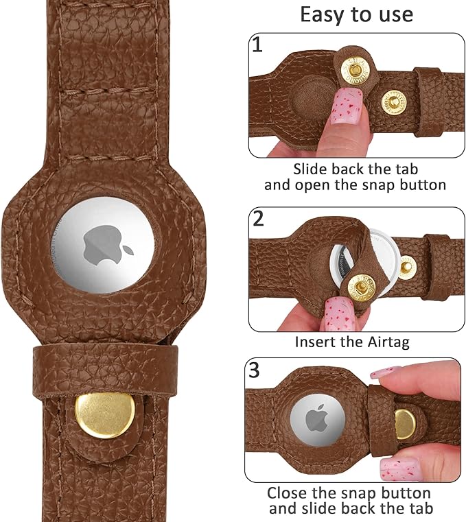 Leather Airtag Dog Collar - Soft Tracking Dog Collar with Apple AirTag Holder and Metal Buckle - Safety GPS Pet Collars for Small Medium Large Dogs Puppy Pink Red (Brown, XL, 20"-25" Neck Fit)