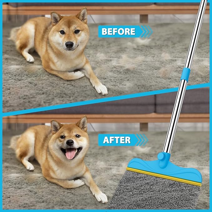 3 in 1 Carpet Rake Kit for Pet Hair Removal Tool - 45” Adjustable Long Handle Pet Hair Remover, Reusable Carpet Scraper Dog Cat Deep Hair Cleaner Remover Tool for Rugs, Mats, Couch, Furniture