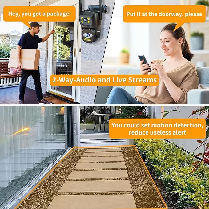 Dual Lens WiFi Security Camera Outdoor,5G/2.4G PTZ Outdoor Auto Tracking,HOM Security Surveillance System Camera,WiFi,Night Vision,7/24 Recording