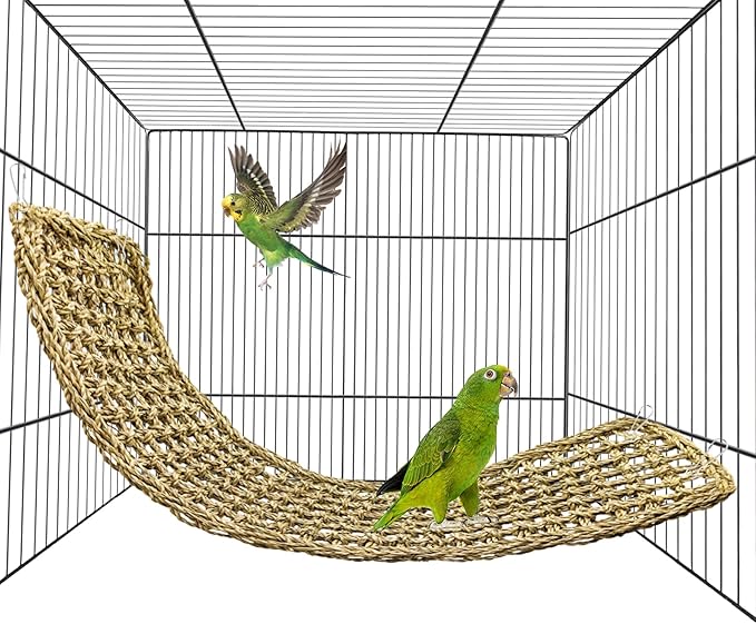 Bird Seagrass Mat 30" × 7" Parrot Natural Grass Woven Net Hammock Parakeet Climbing Rope Ladder Mat Chew Toys Cage Accessories for Pigeon Macaw Cockatiel Conure Budgie Cockatoo Rat Bearded Dragon