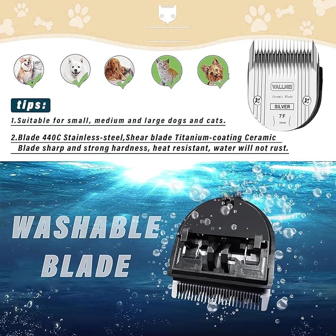 Detachable Adjustable Pet Dog Grooming Clipper 5-in-1 Blade Compatible with WAHL Professional Animal Blade Arco, Bravura, Chromado, Creativa, Figura, and Motion Pet, Dog, and Horse Clippers(7F)(2PACK)