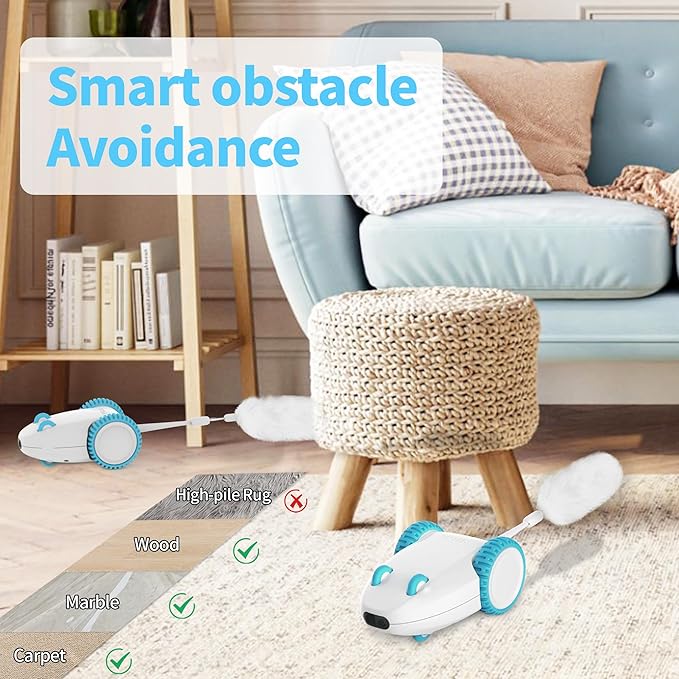 PETGEEK Automatic Cat Mouse Toys Interactive Cat Toys for Indoor Cats, Smart Sensing Moving Electric Cat Toys with Catnip Wand, USB Rechargeable Remote Control Squeaky Mouse Cat Toy, 3 Catnip Tails