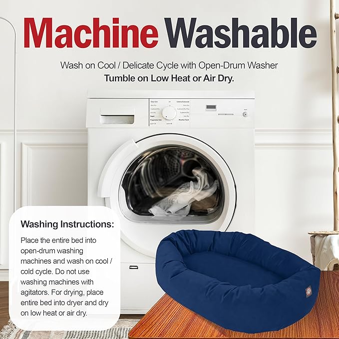 Majestic Pet 24 Inch Suede Calming Dog Bed Washable 24x19x7 (Inch) – Cozy Soft Round Donut Dog Bed with Spine Support for Dogs to Rest Their Head - Pet Bed Small – Navy (2025)