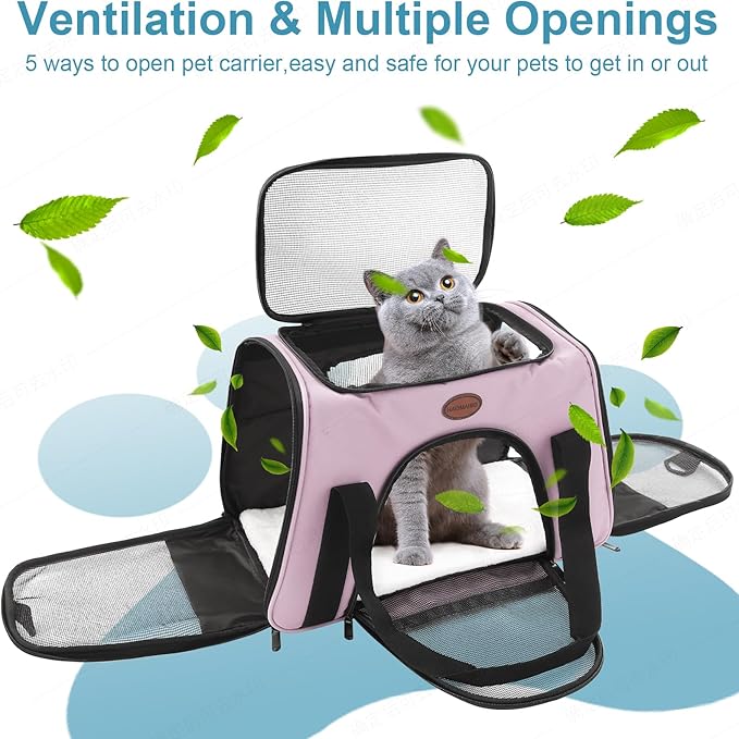 Cat Carrier Dog Carrier Pet Carriers for Medium Small Cats Dogs Puppies up to 15 Lbs,TSA Airline Approved Small Dog Cat Carriers Soft Sided,Collapsible Travel Puppy Carrier (Pink, Large)