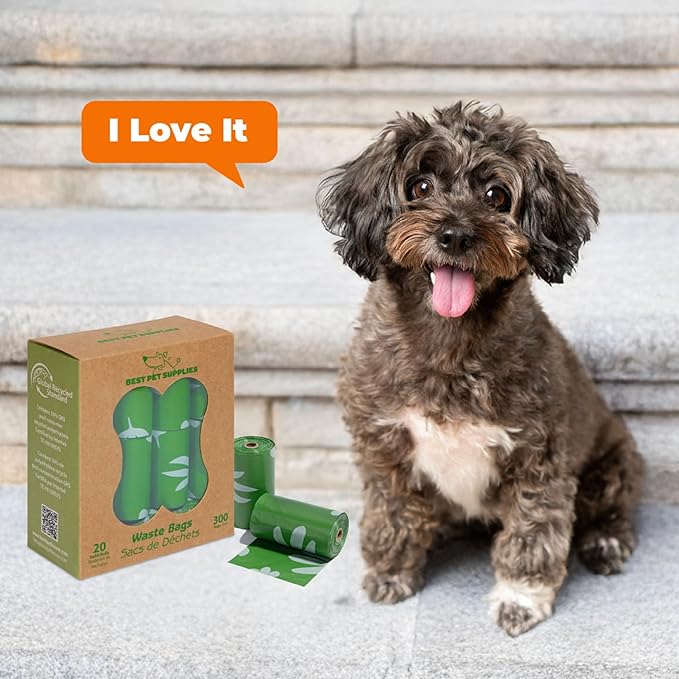 Best Pet Supplies Poop Bags for Dogs, 50% Post-Consumer Recycled Content dog waste bags on rolls, fits all poop bag holders for leashes - 300 Count, Green, Lavender Scented