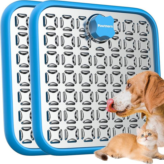 Lick Mat for Dogs: 2 Pack Stainless Steel Lick Mat for Cats, Crate Lick Mat for Dogs Large Breed, Dog Slow Feeder Mat for Bathing Grooming, Slow Feeding, Boredom & Anxiety Reducer, Blue
