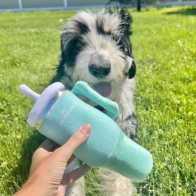 Tumbler Cup Funny Dog Toy - Parody Plush Squeaky Crinkle Dog Toy (Seafoam Green)
