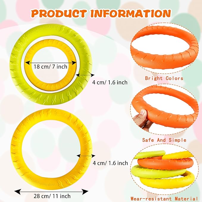 5 Pack Dog Training Ring Toys for Aggressive Chewers Medium Large Breeds Flying Disc Dog Floating Ring for Fetching Catching Throwing Teeth Cleaning Indestructible Pull Toy Outdoor (2 Size)
