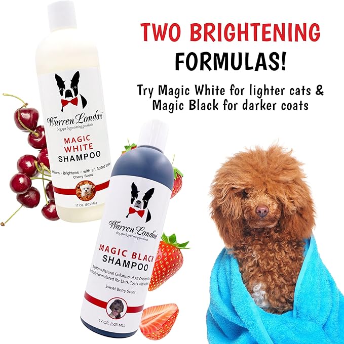 Warren London Magic White Dog Shampoo | Whitening Shampoo for White Dogs & Lighter Dog Coats | Puppy and Cat Safe Grooming Supplies | Cherry Scent | Made in USA | 17oz