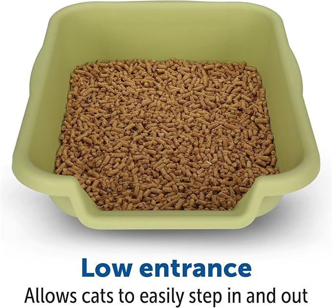 KittyGoHere Senior Cat Litter Box 1 Pack, Small Green Low Entrance Kitty Litter Box, Sized for Cats Comfort, Perfect for Senior and Arthritic Cats, Made in USA – Includes Long-Handle Jumbo Scoop