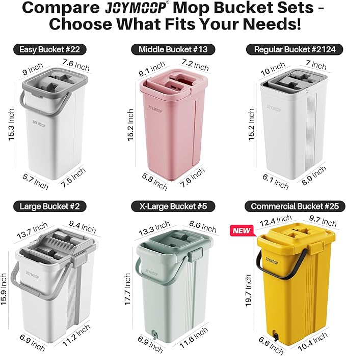 JOYMOOP Mop and Bucket with Wringer Set, White Flat Squeeze Mop Bucket Set for Floor Cleaning, Wet Dry Mops for Walls, Wall Cleaner with Long Handle, Hardwood Floor Mop-5 Microfiber Cloths