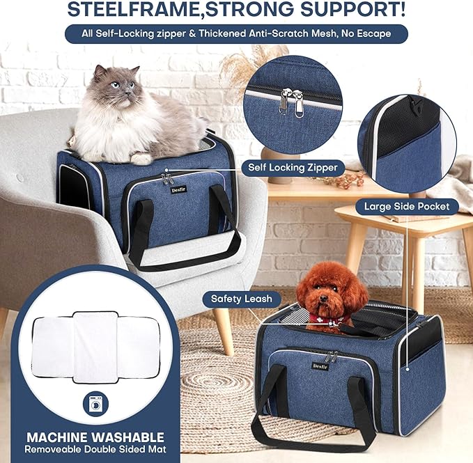 Cat Dog Carrier Bag - Expandable Soft-Sided Travel Pet Carrier with Ventilated Mesh, Fleece Pad, 18x11x11 Inch for Kitten, Rabbit, Puppy,Guinea Pig, Small Animal, Airline Approved
