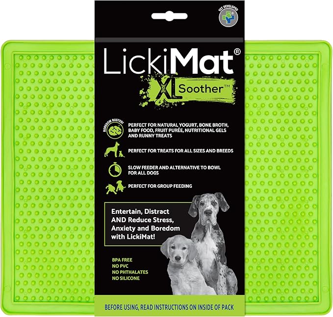 LickiMat X Large Breed Soother Dog Lick Mat, Dog Calmer, Slow Feeder, Anxiety Reliever Alternative to Puzzle Toys, Slow Feeding Bowls. Use Peanut Butter, Wet, Raw, Mixed Food, Healthy Treats - Green