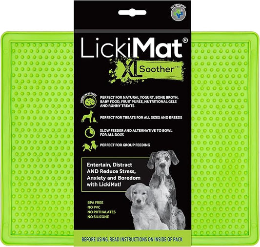 LickiMat X Large Breed Soother Dog Lick Mat, Dog Calmer, Slow Feeder, Anxiety Reliever Alternative to Puzzle Toys, Slow Feeding Bowls. Use Peanut Butter, Wet, Raw, Mixed Food, Healthy Treats - Green