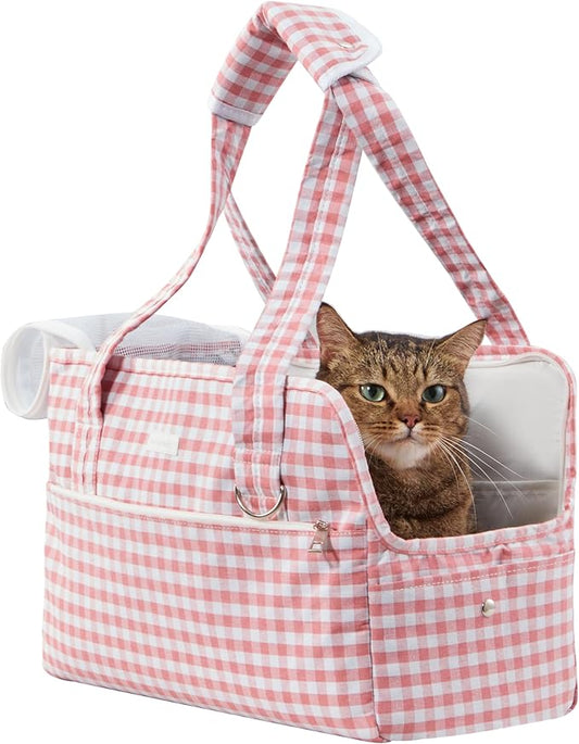 Machamie's Luxury Pet Carrier - Mesh Windows, Soft Cat & Small Dog Carrier, Fashionable Cat & Dog Purse, 15 lb Max