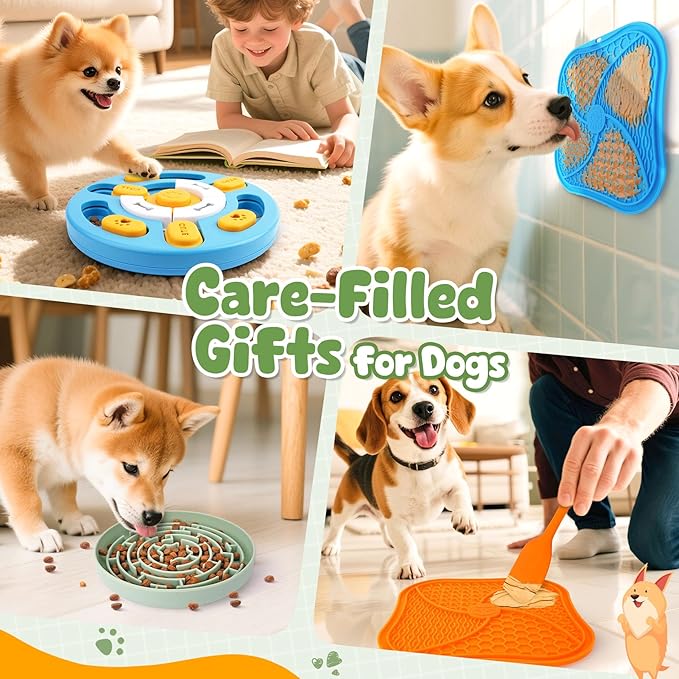 KIPRITII Well-Rounded Dog Enrichment Toys Set – Keeps Dogs Busy with Mental Stimulation & Slow Feeding, Includes Dog Lick Mat, Puzzle Toy & Slow Feeder Bowl for Boredom Relief