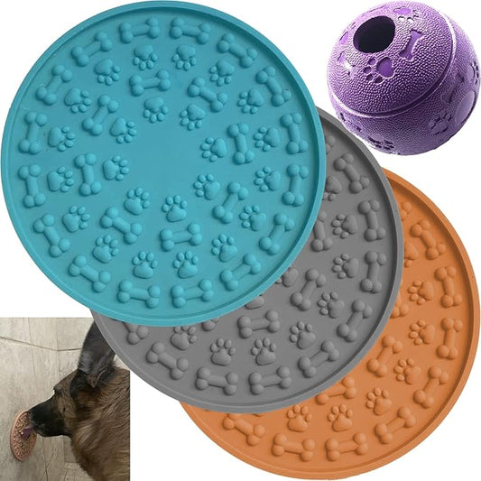 Jalousie Dog Puzzle Balls Cat Treat Dispensing Balls Non-Toxic Natural Rubber Pup Chew Toys for Puppy Pet Dog Teething Puzzle Playing Treat Dispenser Rope (3 Lick Mat + 1 Treat Ball)
