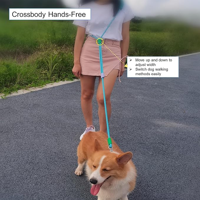 Hands Free Dog Leash,Adjustable Bungee Waist & Crossbody Leash with Comfortable Handle,Heavy Duty Nylon Rope for Small to Large Dogs,Safety Lock for Running,Hiking,Walking (Green-6ft)